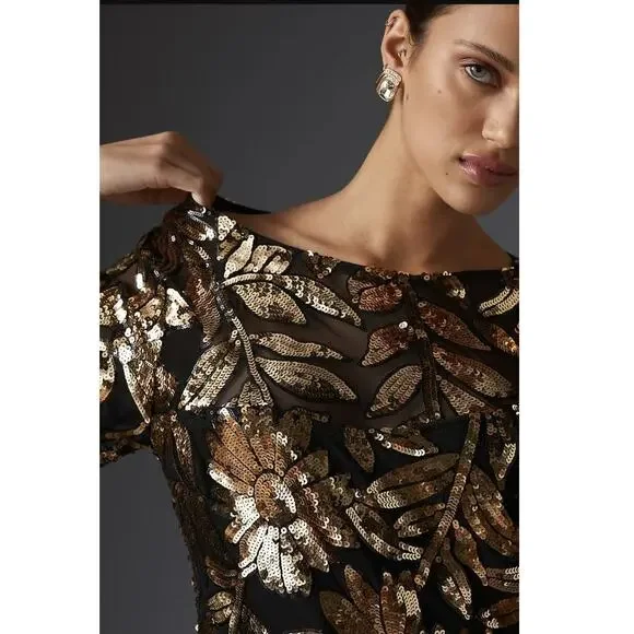 maeve short-sleeve sheer embellished mini dress New Anthropologie Maeve Short-Sleeve Sheer Embellished Mini Dress $248  X-SMALL